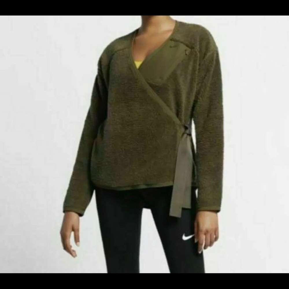 Nike Long Sleeve Warm-up Sherpa Wrap Top Olive SM